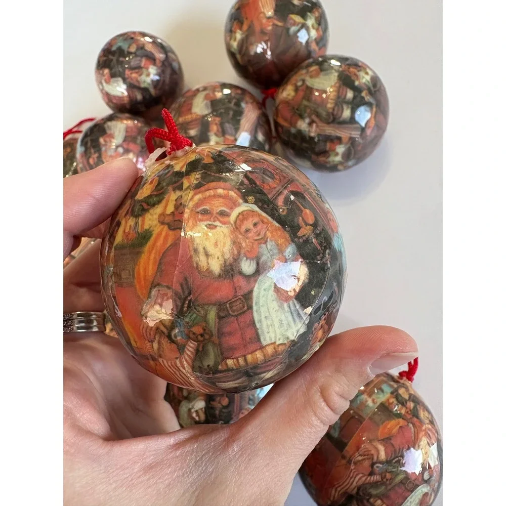 Vintage Decoupage Santa Toy Christmas Ornaments 20 ct Various Sizes Heart & Ball